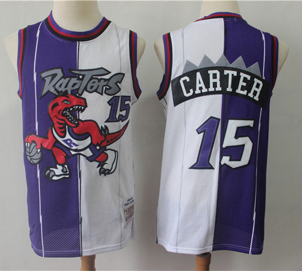 Men’s Toronto Raptors #15 Vince Carter White Purple Split 1999-2000 Mitchell & Ness Hardwood Classics Jersey