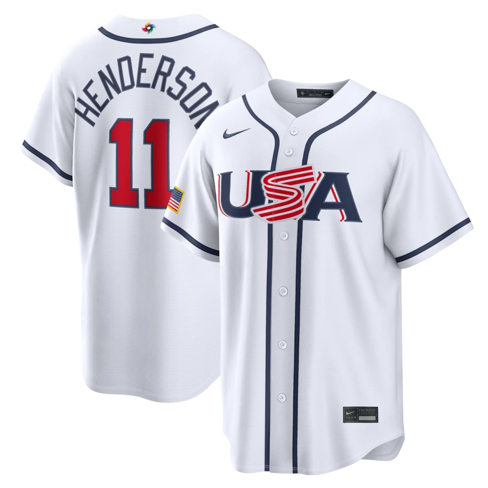 Men’s USA Baseball #11 Gunnar Henderson White 2026 World Baseball Classic Home Stadium Jersey