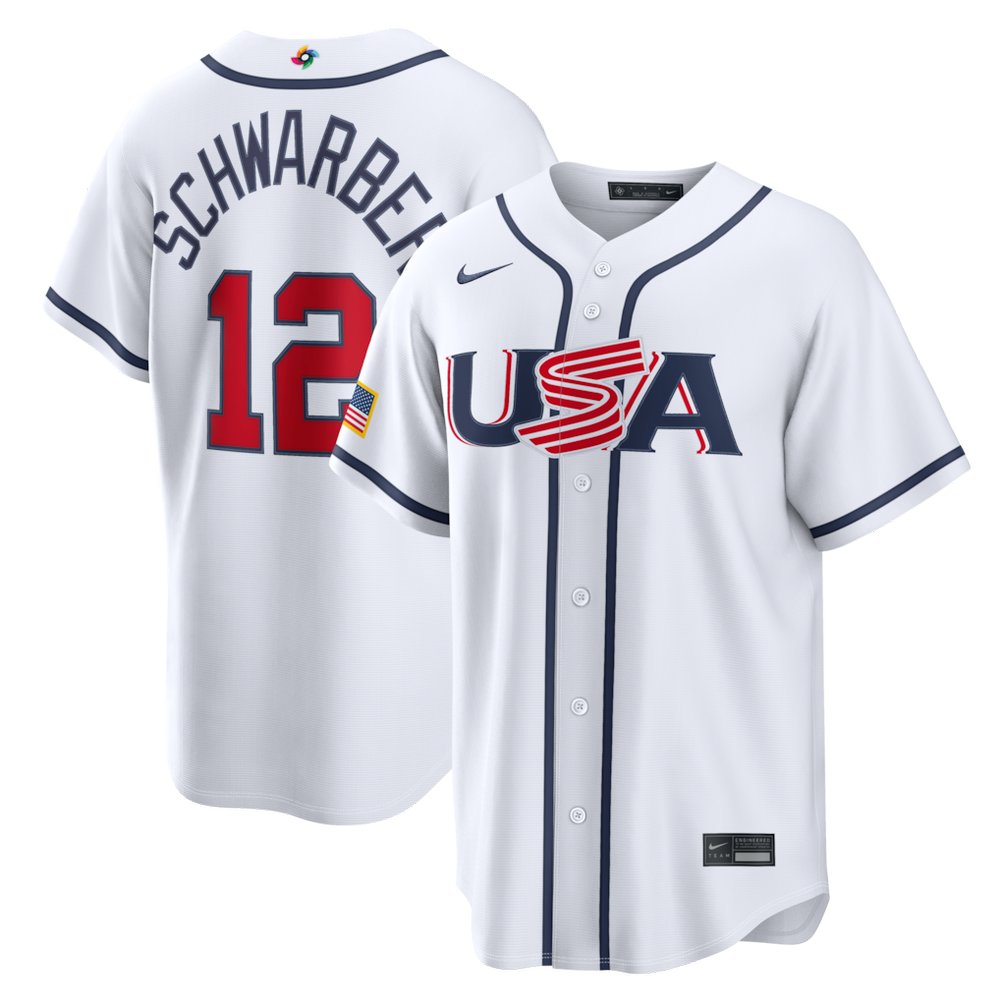 Men’s USA Baseball #12 Kyle Schwarber White 2026 World Baseball Classic Home Stadium Jersey