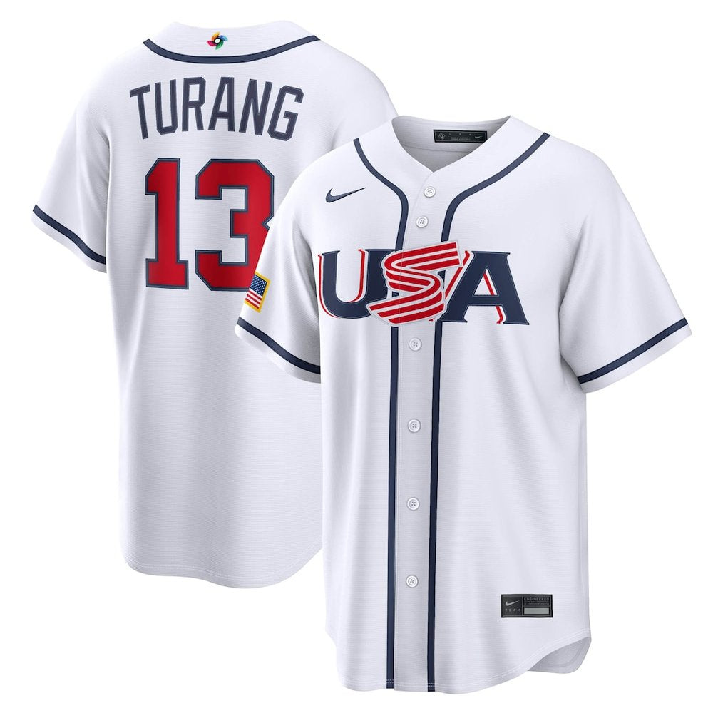 Men’s USA Baseball #13 Brice Turang White 2026 World Baseball Classic Home Stadium Jersey