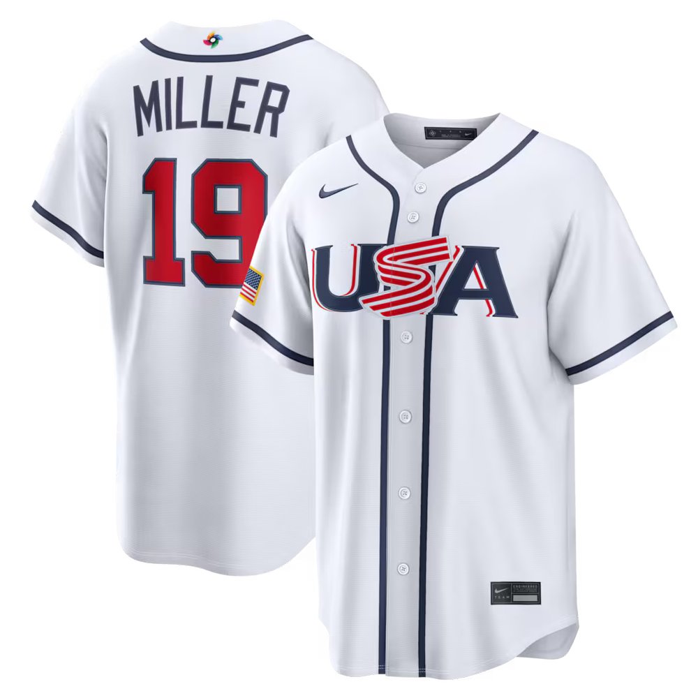 Men’s USA Baseball #19 Mason Miller White 2026 World Baseball Classic Home Stadium Jersey