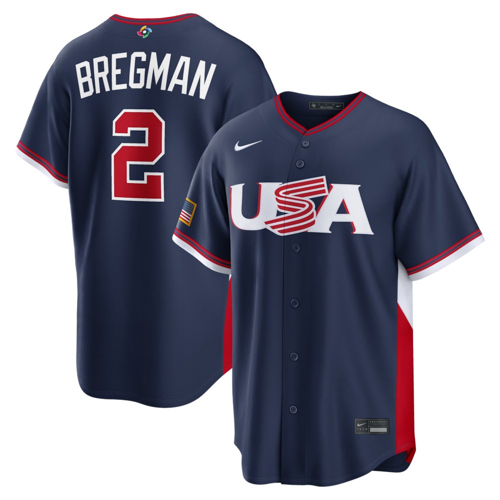 Men’s USA Baseball #2 Alex Bregman Navy 2026 World Baseball Classic Road Stadium Jersey