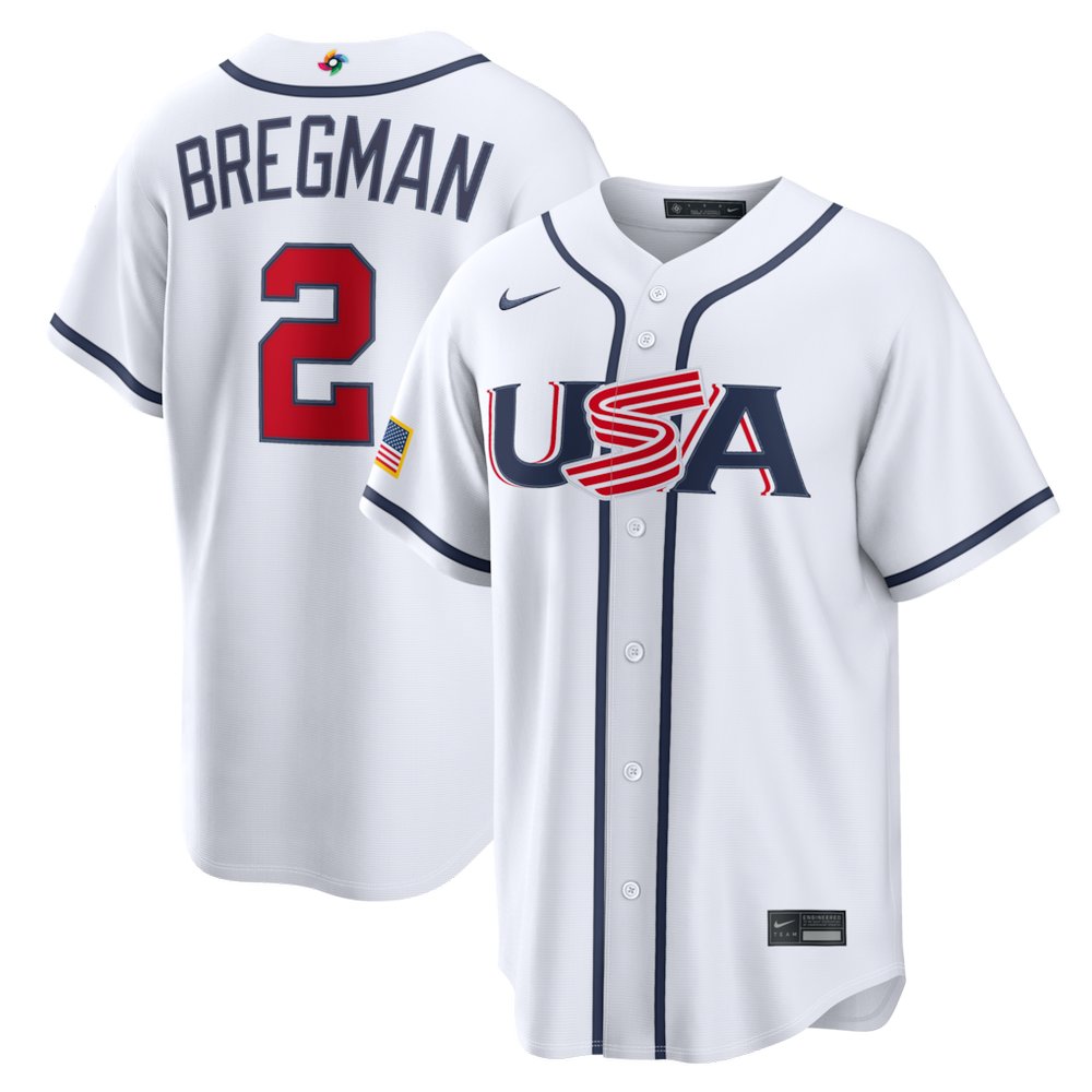 Men’s USA Baseball #2 Alex Bregman White 2026 World Baseball Classic Home Stadium Jersey