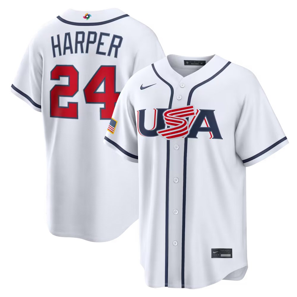 Men’s USA Baseball #24 Bryce Harper White 2026 World Baseball Classic Home Stadium Jersey