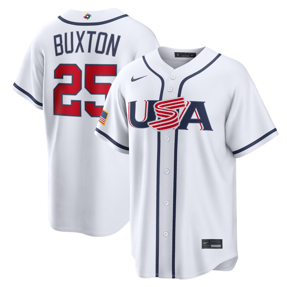 Men’s USA Baseball #25 Byron Buxton White 2026 World Baseball Classic Home Stadium Jersey