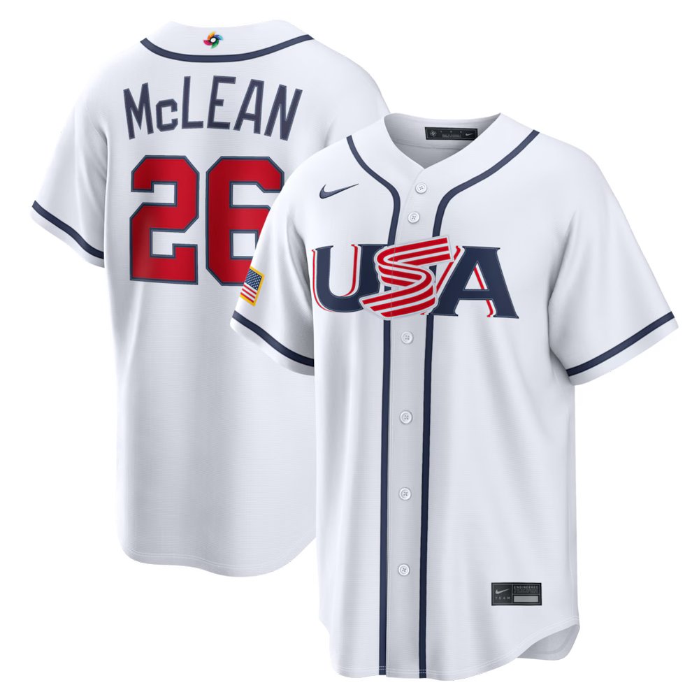 Men’s USA Baseball #26 Nolan McLean White 2026 World Baseball Classic Home Stadium Jersey