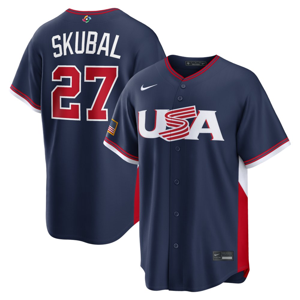 Men’s USA Baseball #27 Tarik Skubal Navy 2026 World Baseball Classic Road Stadium Jersey
