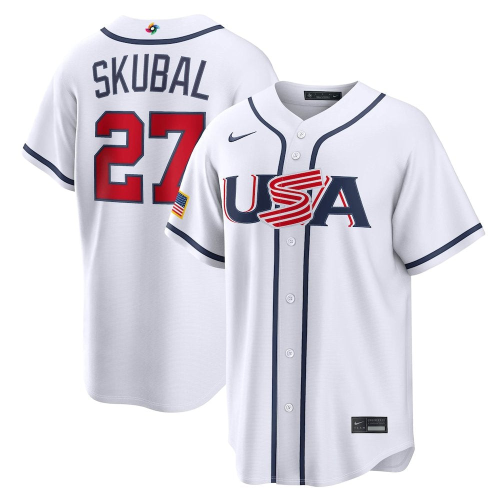 Men’s USA Baseball #27 Tarik Skubal White 2026 World Baseball Classic Home Stadium Jersey