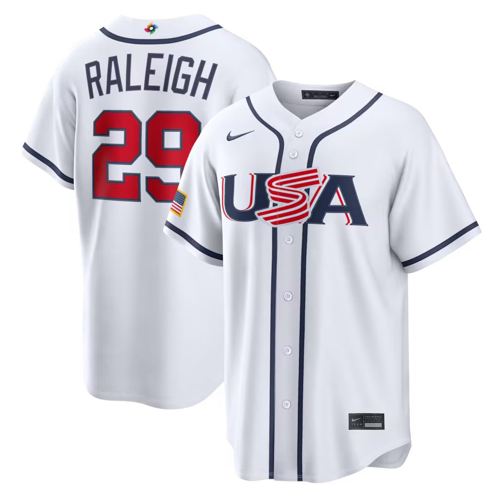 Men’s USA Baseball #29 Cal Raleigh White 2026 World Baseball Classic Home Stadium Jersey