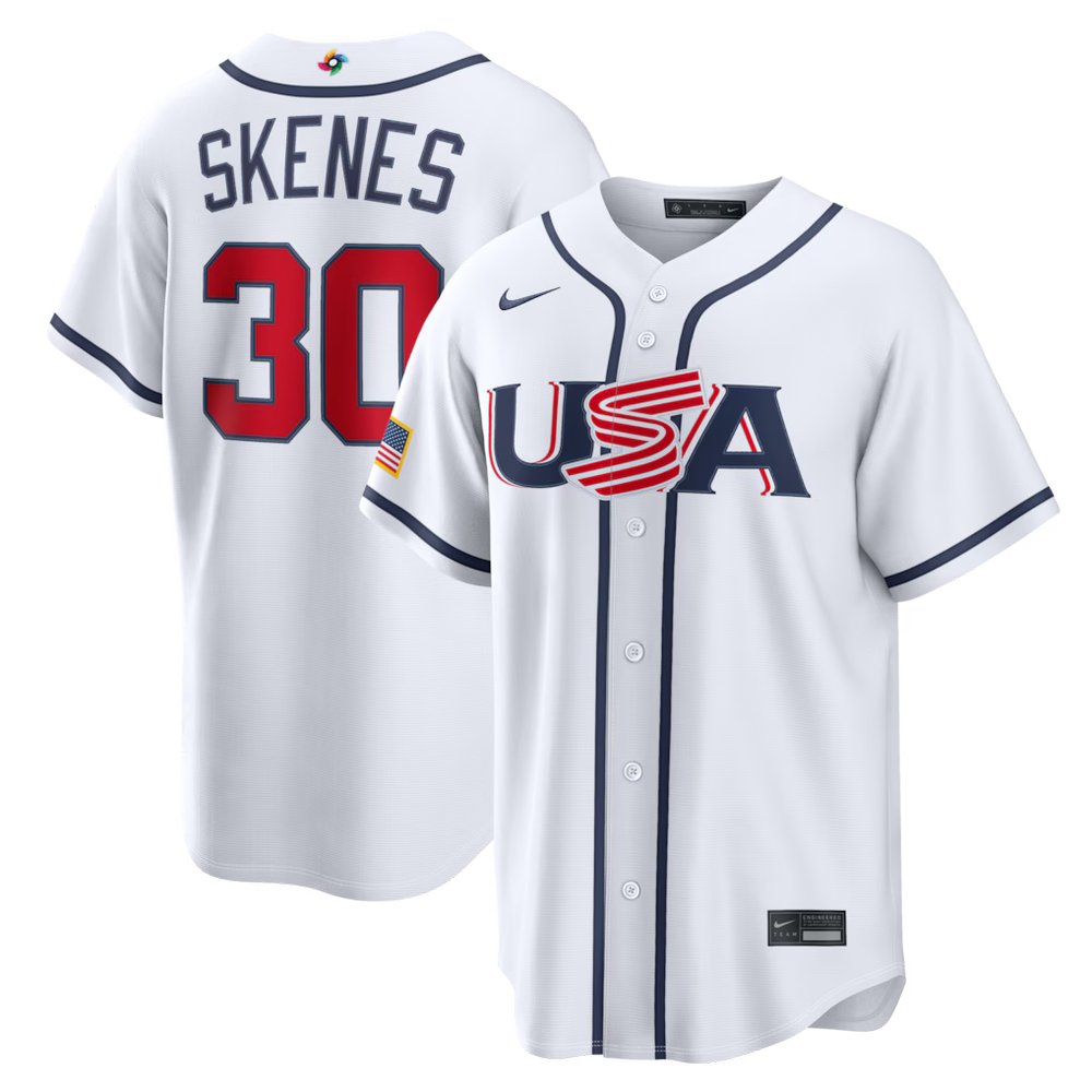 Men’s USA Baseball #30 Paul Skenes White 2026 World Baseball Classic Home Stadium Jersey
