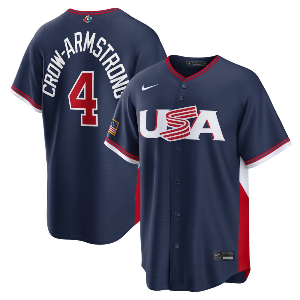 Men’s USA Baseball #4 Pete Crow-Armstrong Navy 2026 World Baseball Classic Road Stadium Jersey