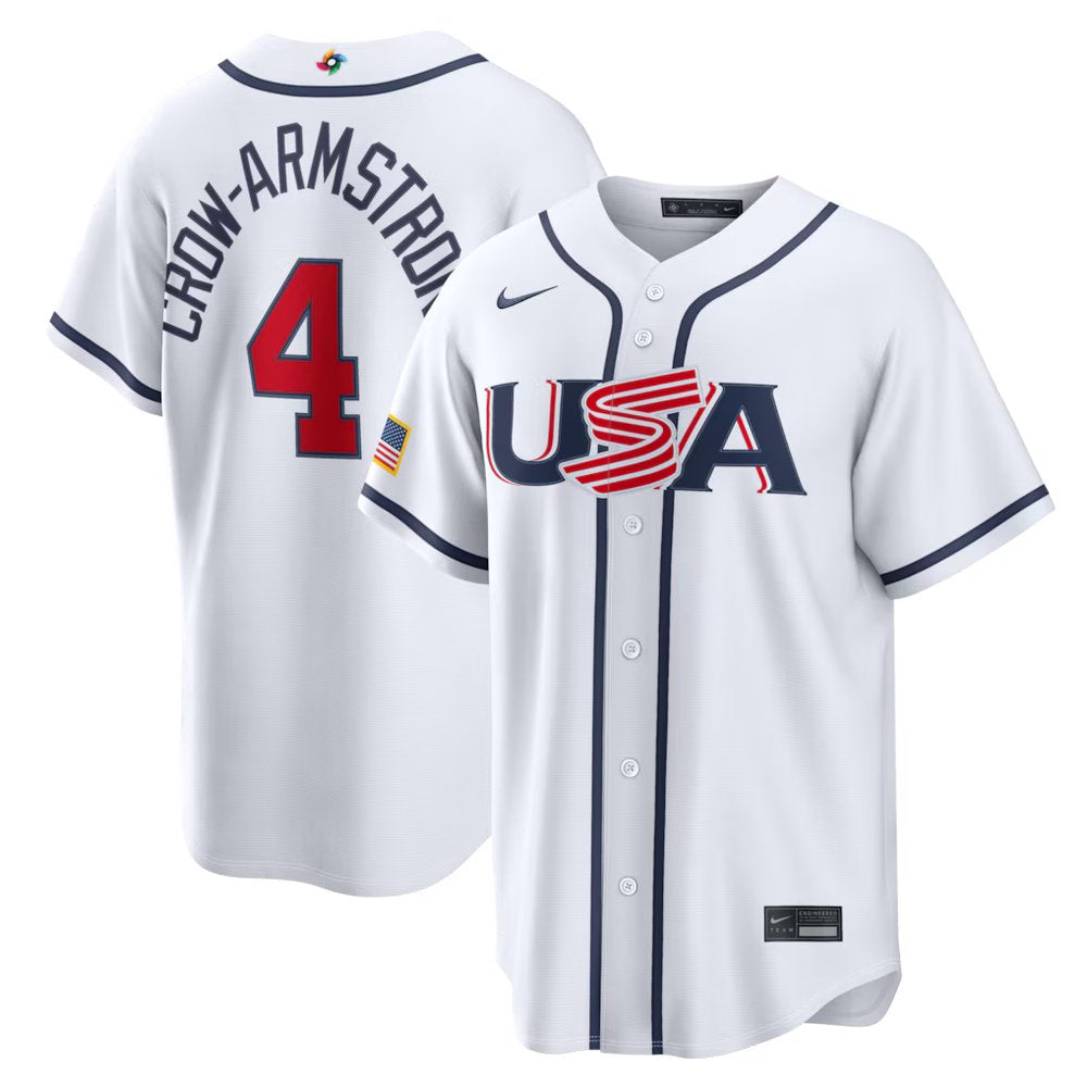 Men’s USA Baseball #4 Pete Crow-Armstrong White 2026 World Baseball Classic Home Stadium Jersey