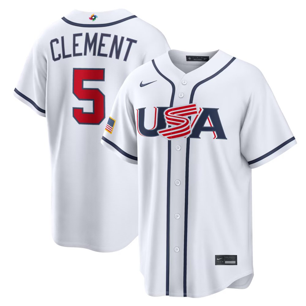 Men’s USA Baseball #5 Ernie Clement White 2026 World Baseball Classic Home Stadium Jersey