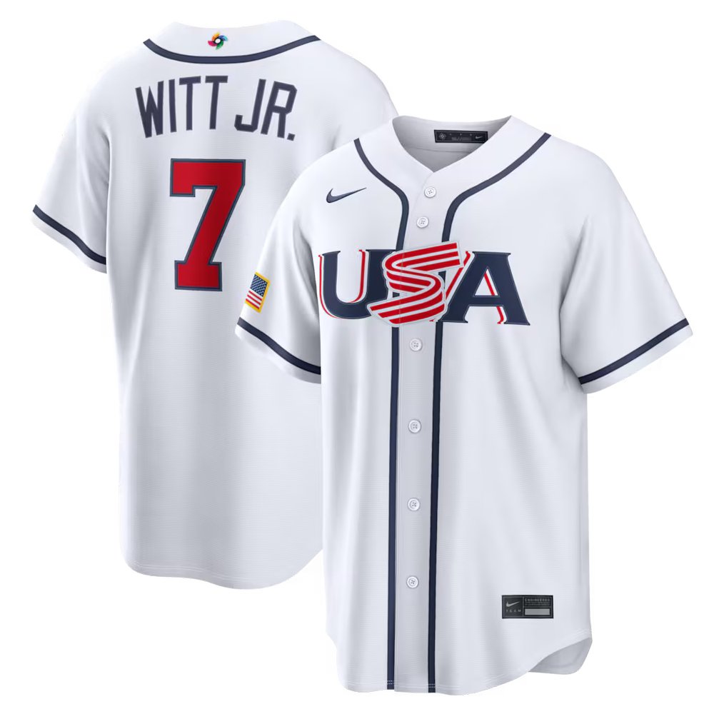 Men’s USA Baseball #7 Bobby Witt Jr. White 2026 World Baseball Classic Home Stadium Jersey