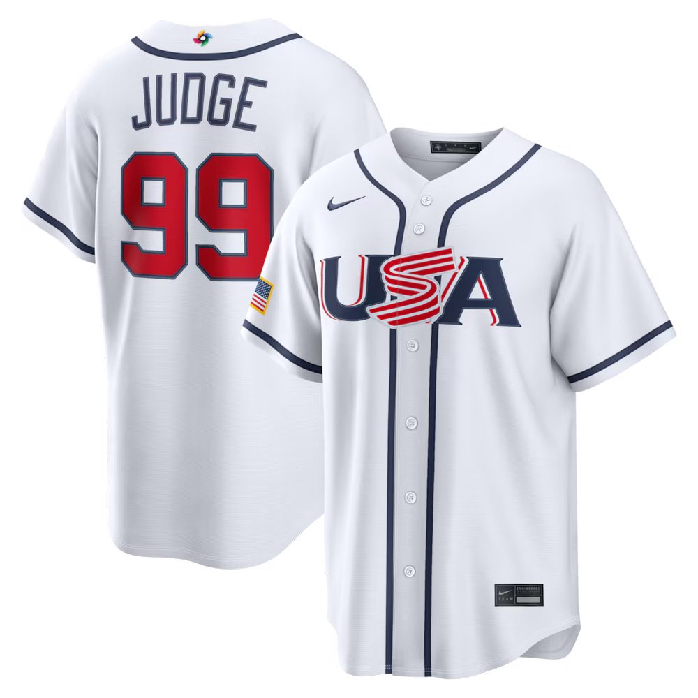 Men’s USA Baseball #99 Aaron Judge White 2026 World Baseball Classic Home Stadium Jersey