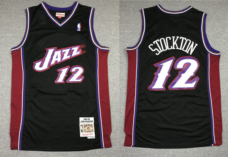 Men’s Utah Jazz #12 John Stockton Black 1998-99 Hardwood Classics Throwback Jersey