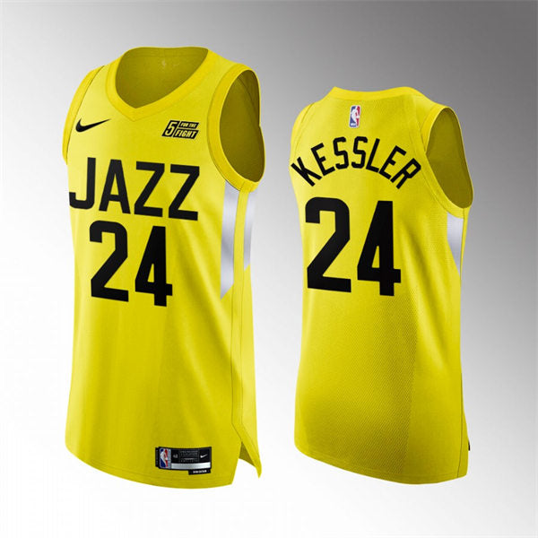 Mens Utah Jazz #24 Walker Kessler Nike Yellow 2022-23 Icon Edition Player Jersey