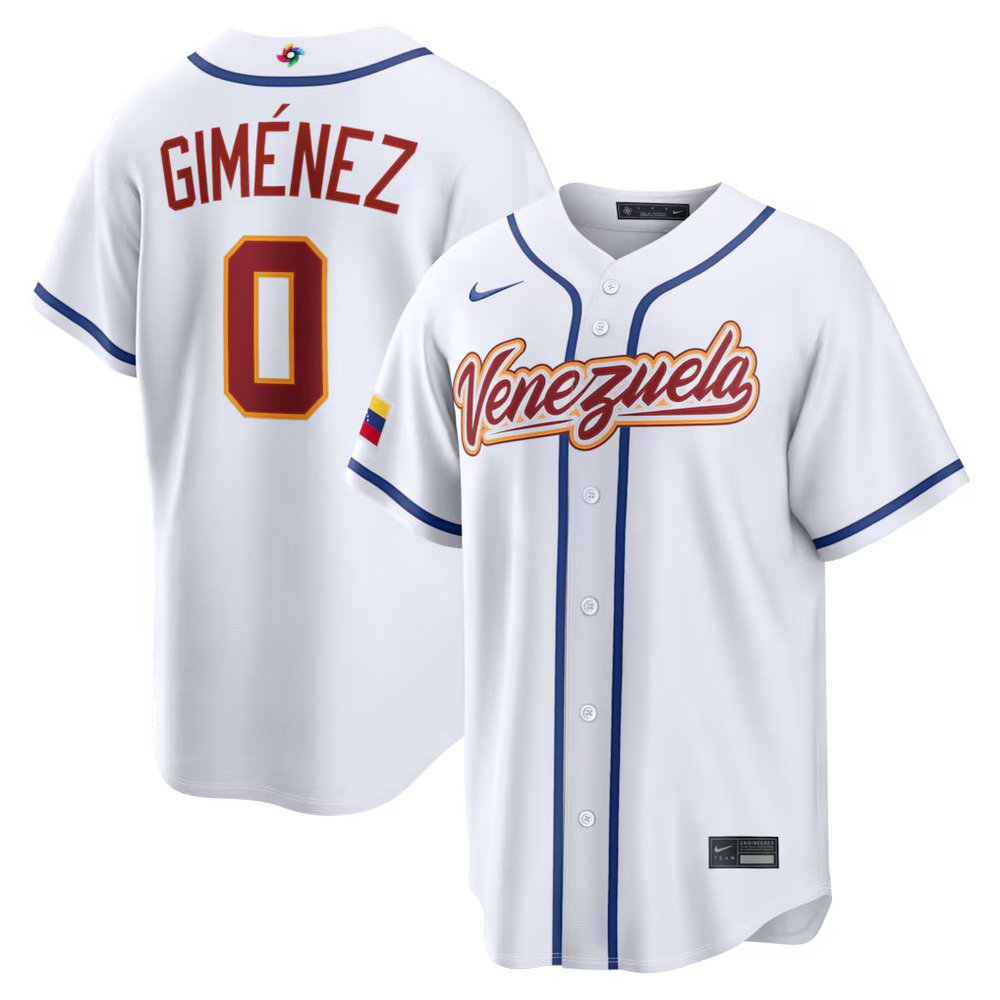 Men’s Venezuela Baseball #0 Andres Gimenez White 2026 World Baseball Classic Home Stadium Jersey