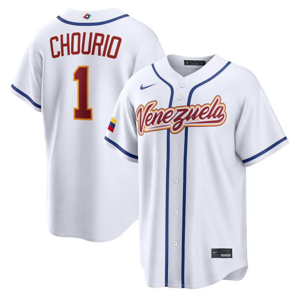 Men’s Venezuela Baseball #1 Jackson Chourio White 2026 World Baseball Classic Home Stadium Jersey