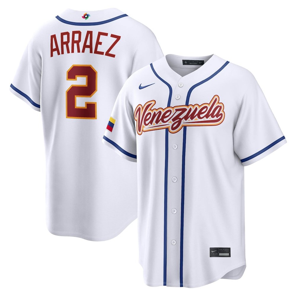 Men’s Venezuela Baseball #2 Luis Arraez White 2026 World Baseball Classic Home Stadium Jersey