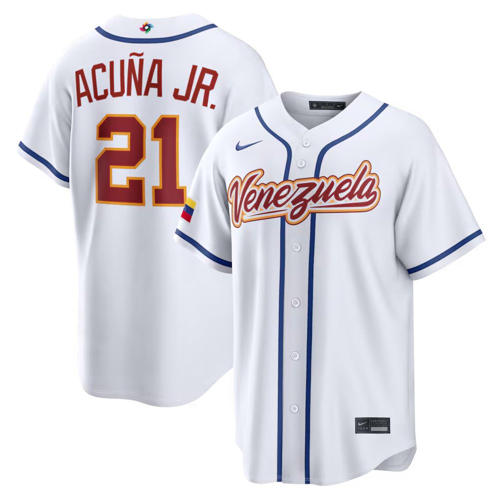 Men’s Venezuela Baseball #21 Ronald Acuna Jr. White 2026 World Baseball Classic Home Stadium Jersey