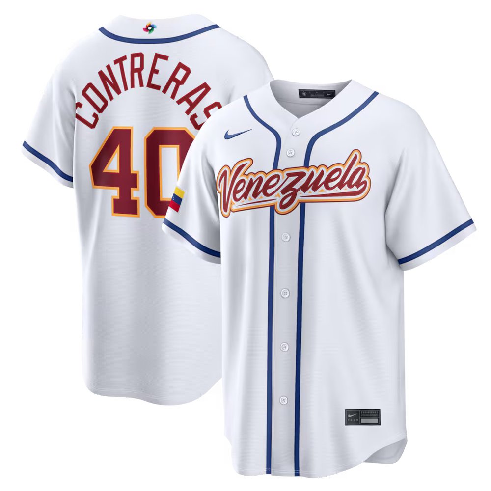 Men’s Venezuela Baseball #40 Willson Contreras White 2026 World Baseball Classic Home Stadium Jersey