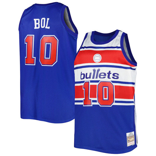 Men’s Washington Bullets #10 Manute Bol Blue Washington Bullets Hardwood Classics 1985-86 Swingman Jersey
