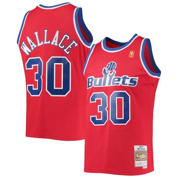 Men’s Washington Bullets #30 Ben Wallace Red Mitchell & Ness 1996-97 Hardwood Classics Jersey