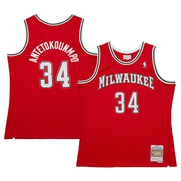 Milwaukee Bucks #34 Giannis Antetokounmpo Mitchell & Ness 2014-15 Hardwood Classics Swingman Jersey – Red