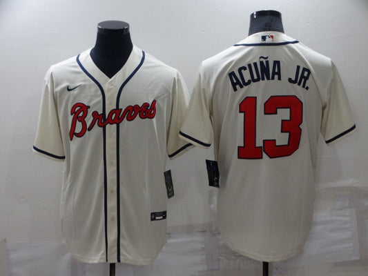 New Men’s Atlanta Braves Ronald Acuna Jr. #13 Rice White Jersey