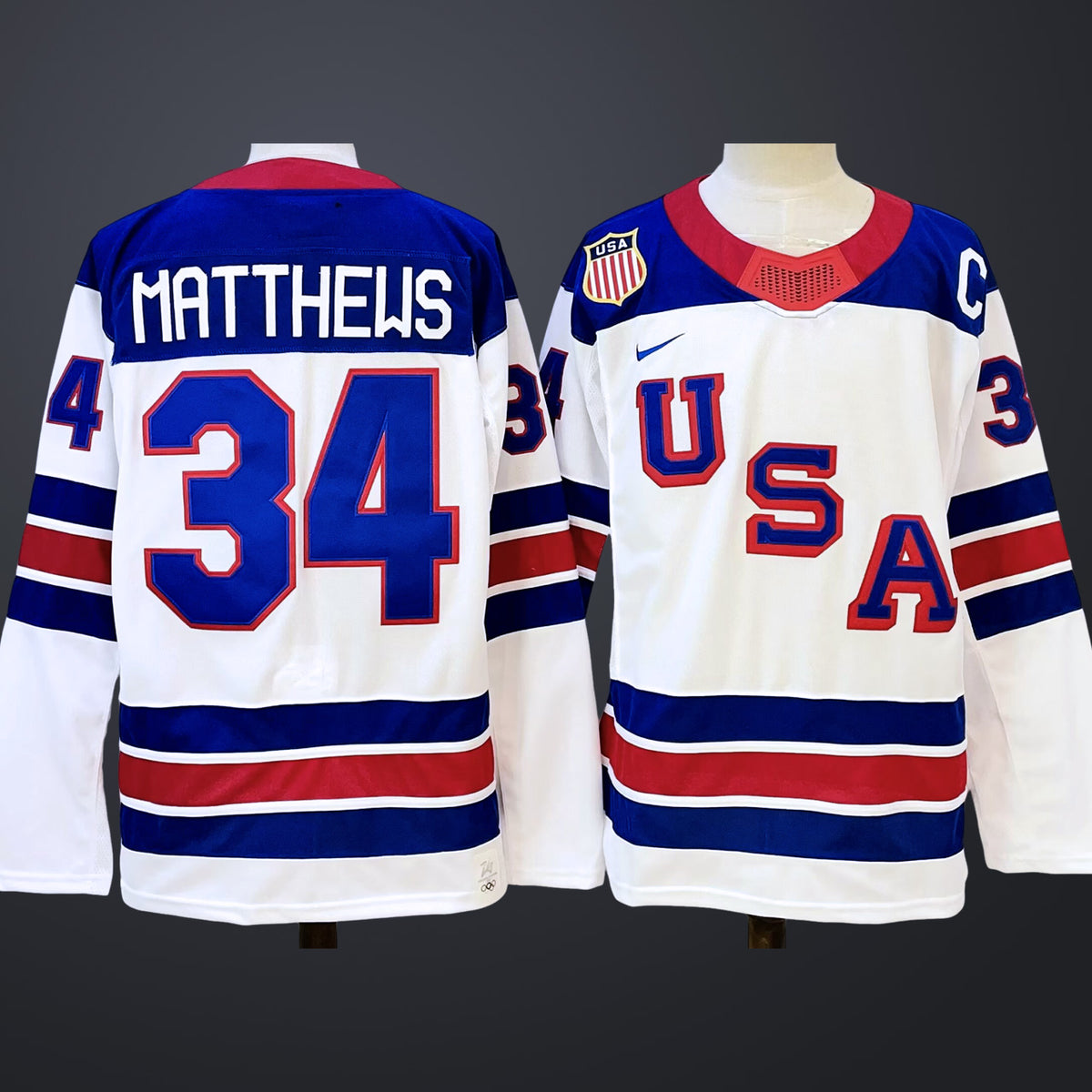 Men’s #34 Auston MATTHEWS Team USA 2026 White Away Stitched Jersey