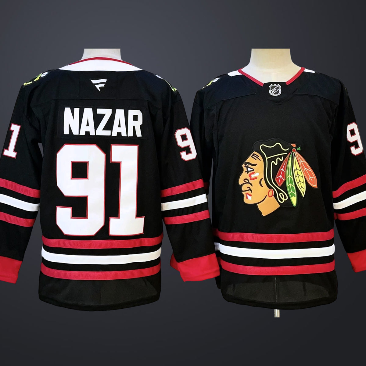 Men’s Chicago Blackhawks #91 Frank Nazar Alternate Premium Stitched Jersey – Black