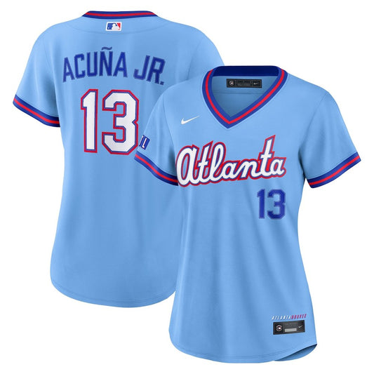Women’s Atlanta Braves Ronald #13 Acuna Jr. Nike Powder Blue 2026 City Connect Stadium Jersey