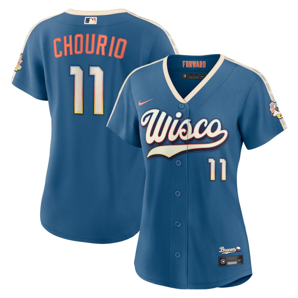 Women’s Milwaukee Brewers #11 Jackson Chourio Nike Mineral Blue 2026 City Connect Stadium Jersey