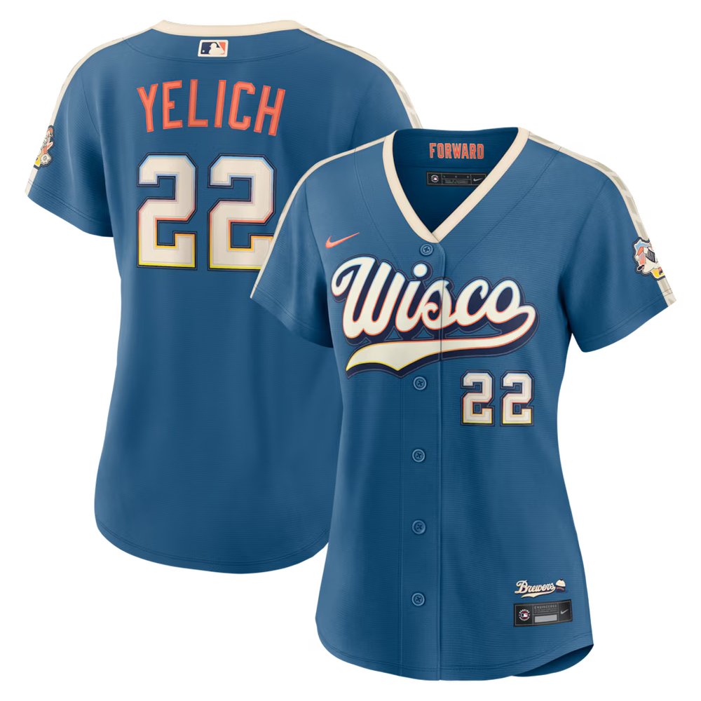 Women’s Milwaukee Brewers #22 Christian Yelich Nike Mineral Blue 2026 City Connect Stadium Jersey
