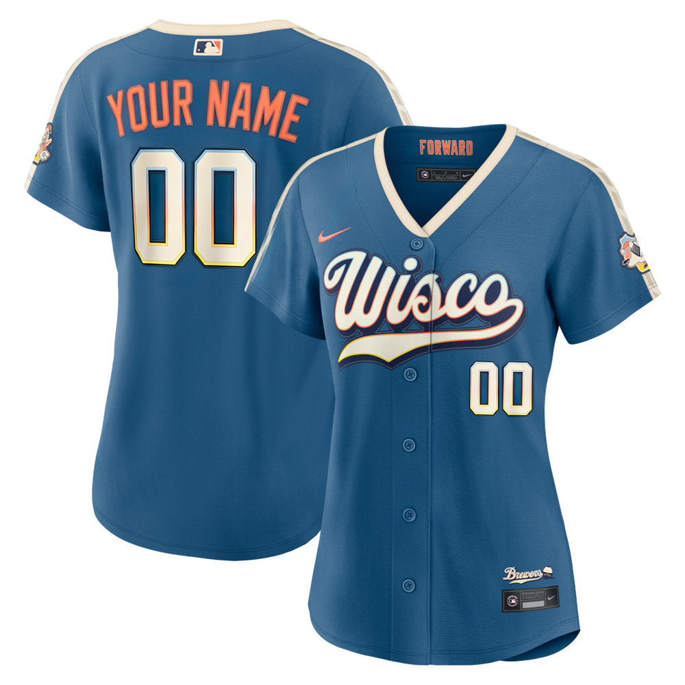 Women’s Milwaukee Brewers Nike Mineral Blue 2026 City Connect Stadium Custom Jersey