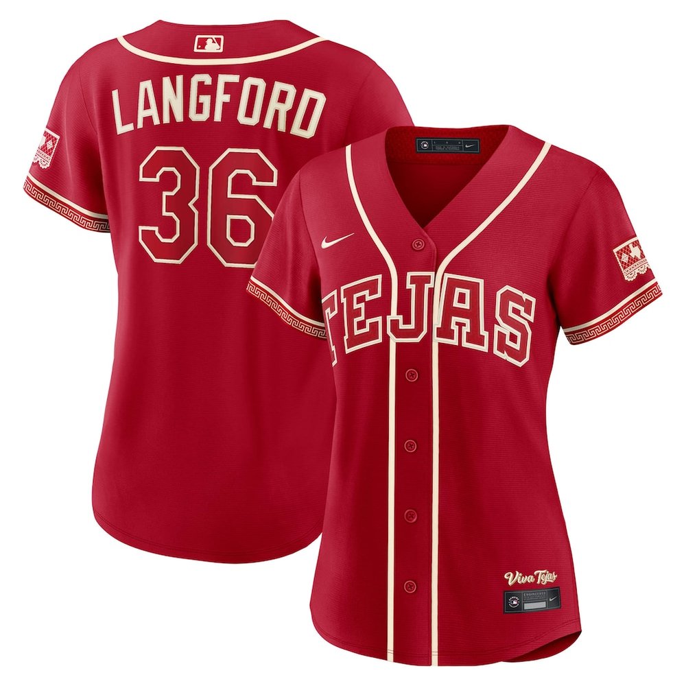 Women’s Texas Rangers #36 Wyatt Langford Nike Red 2026 City Connect Stadium Jersey