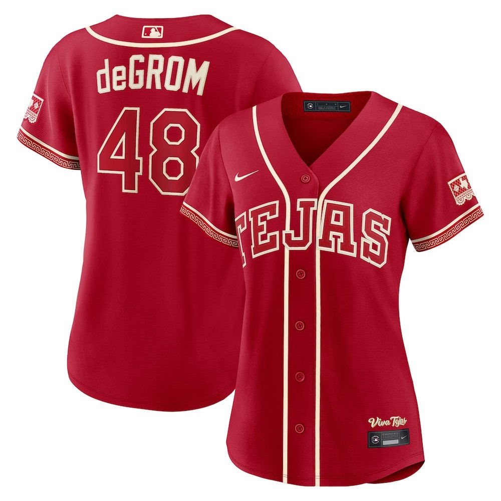 Women’s Texas Rangers #48 Jacob deGrom Nike Red 2026 City Connect Stadium Jersey