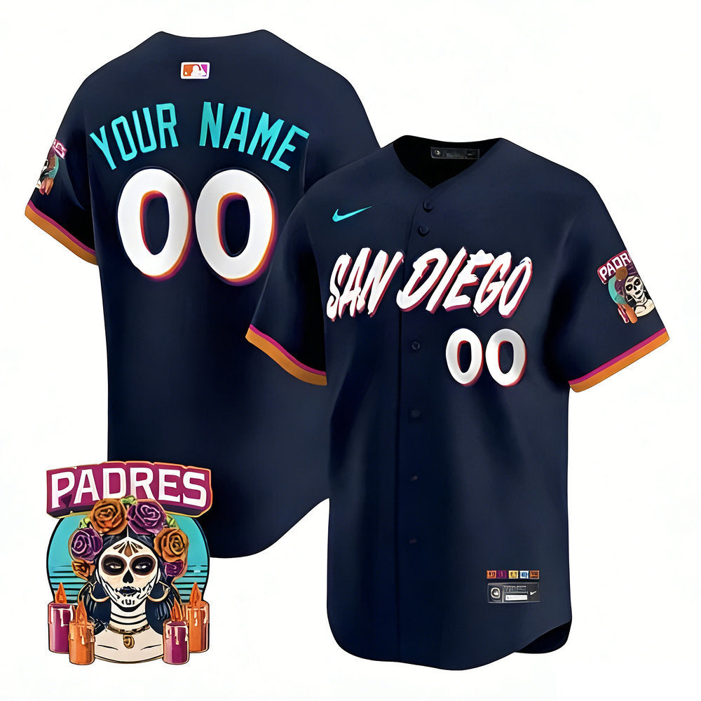 Youth San Diego Padres Navy 2026 City Connect Stitched Custom Jersey-Button Up